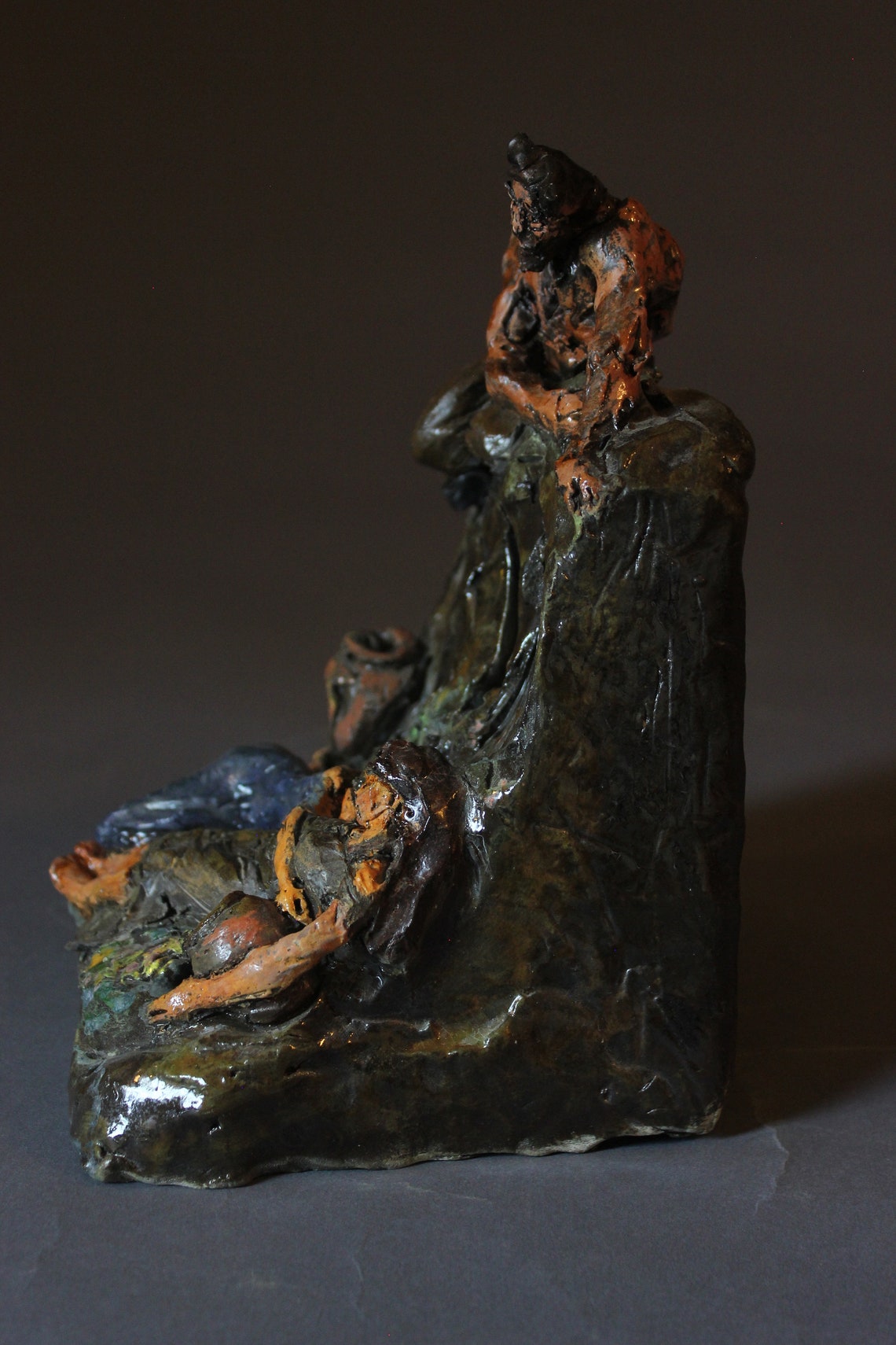 Satyr and Sleeping Nymphs, Bookend, Fine Art, Ceramic Sculpture, Home