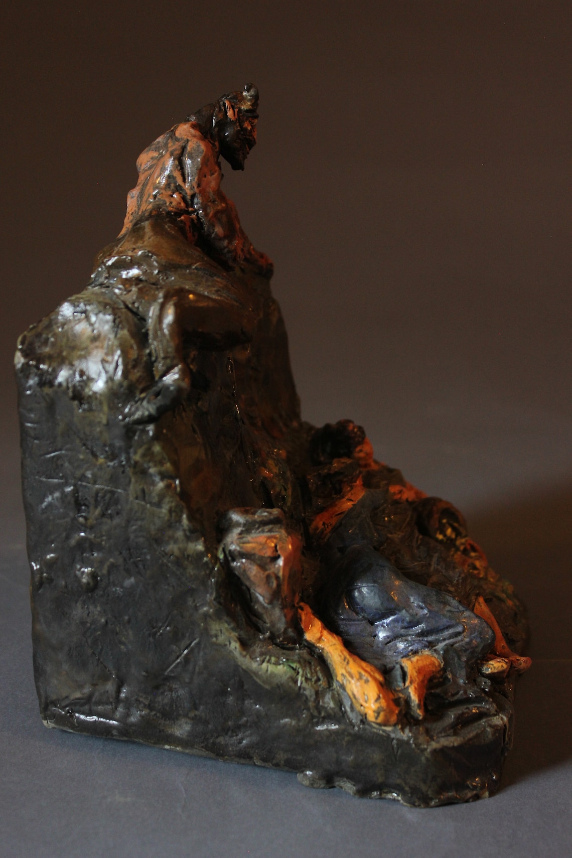 Satyr and Sleeping Nymphs, Bookend, Fine Art, Ceramic Sculpture, Home