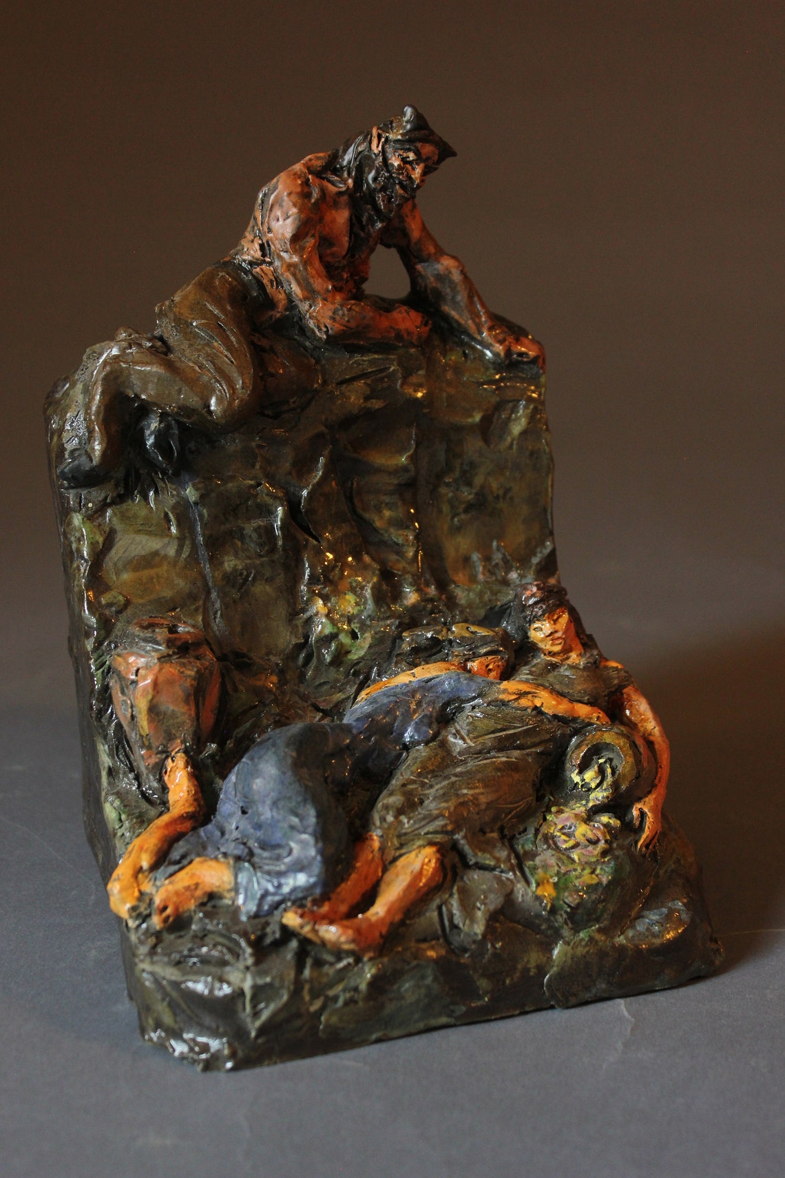 Satyr and Sleeping Nymphs, Bookend, Fine Art, Ceramic Sculpture, Home