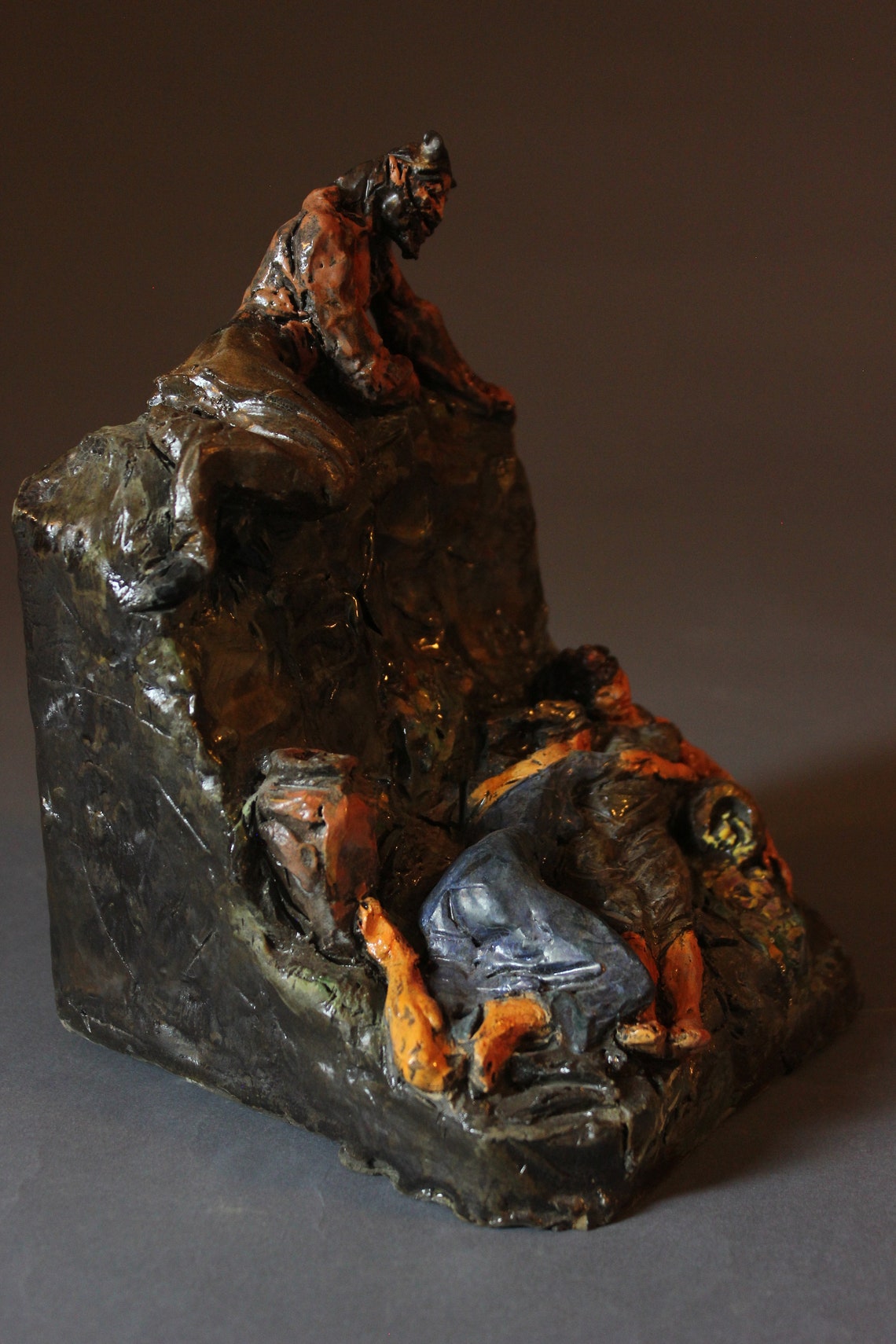 Satyr and Sleeping Nymphs, Bookend, Fine Art, Ceramic Sculpture, Home