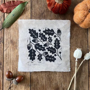 Original 'Oak leaves' lino print, home & living, wall art, nature themed, prints, fall decor, botanical, nursery decor, gifts, autumnal