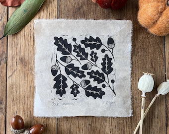 Original 'Oak leaves' lino print, home & living, wall art, nature themed, prints, fall decor, botanical, nursery decor, gifts, autumnal