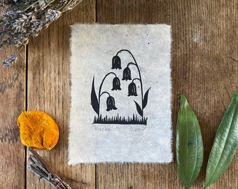 Original 'Bluebell' lino print | A6 print | mini print | home & living | home decor | wall art | nature themed | botanical print | gifts