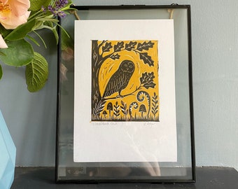 Original 'Woodland Owl' lino print | A5 print | home & living | home decor | wall art | owl themed gift | owl print | housewarming gift