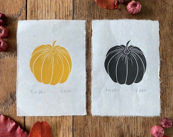 Original 'Pumpkin' lino print | mini prints | home & living | home decor | wall art | autumn print | nature themed | hand printed | gifts