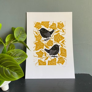 Original A4 'Wren' lino print | home & living | home decor | wall art | nature themed | botanical | gifts for nature lovers | prints