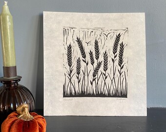 Original 'Harvest' lino print | home & living | wall art | home decor | fall print | autumnal | rustic style | prints | nature themed