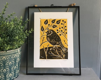 Original 'Winter Robin' lino print | prints | home & living | home decor | wall art | wall decor | robin | nature themed