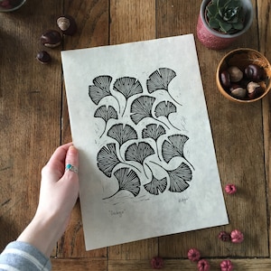 Original 'Ginkgo' lino print | ginkgo leaves | home decor | home & living | wall art | nature themed | botanical | A4 prints | gifts