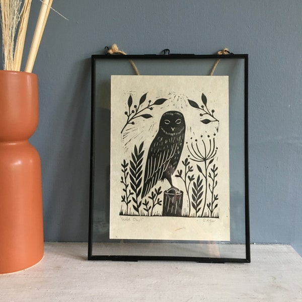 Original 'Wild Owl' lino print | prints | botanical print | home decor | wall art | original artwork | A5 print | nature print