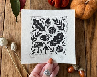 Original 'Autumn' lino print, prints, home & living, home decor, wall art, fall decor, autumnal, nature themed, housewarming gift, rustic