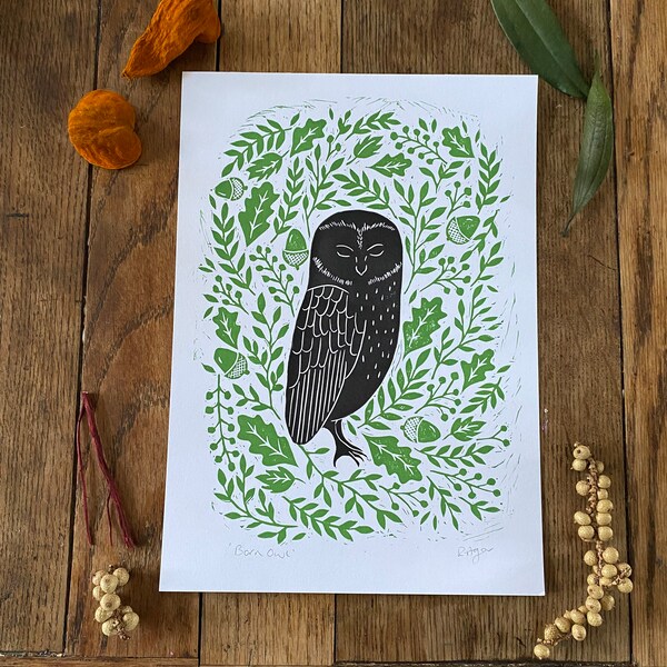 Original Barn Owl print | lino print | A4 prints | wall art | home decor | home & living | owls | nature themed | prints