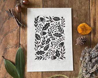 Original botanical lino print | home & living | woodland theme | wall art | home decor | hand printed | nursery decor | prints | gifts