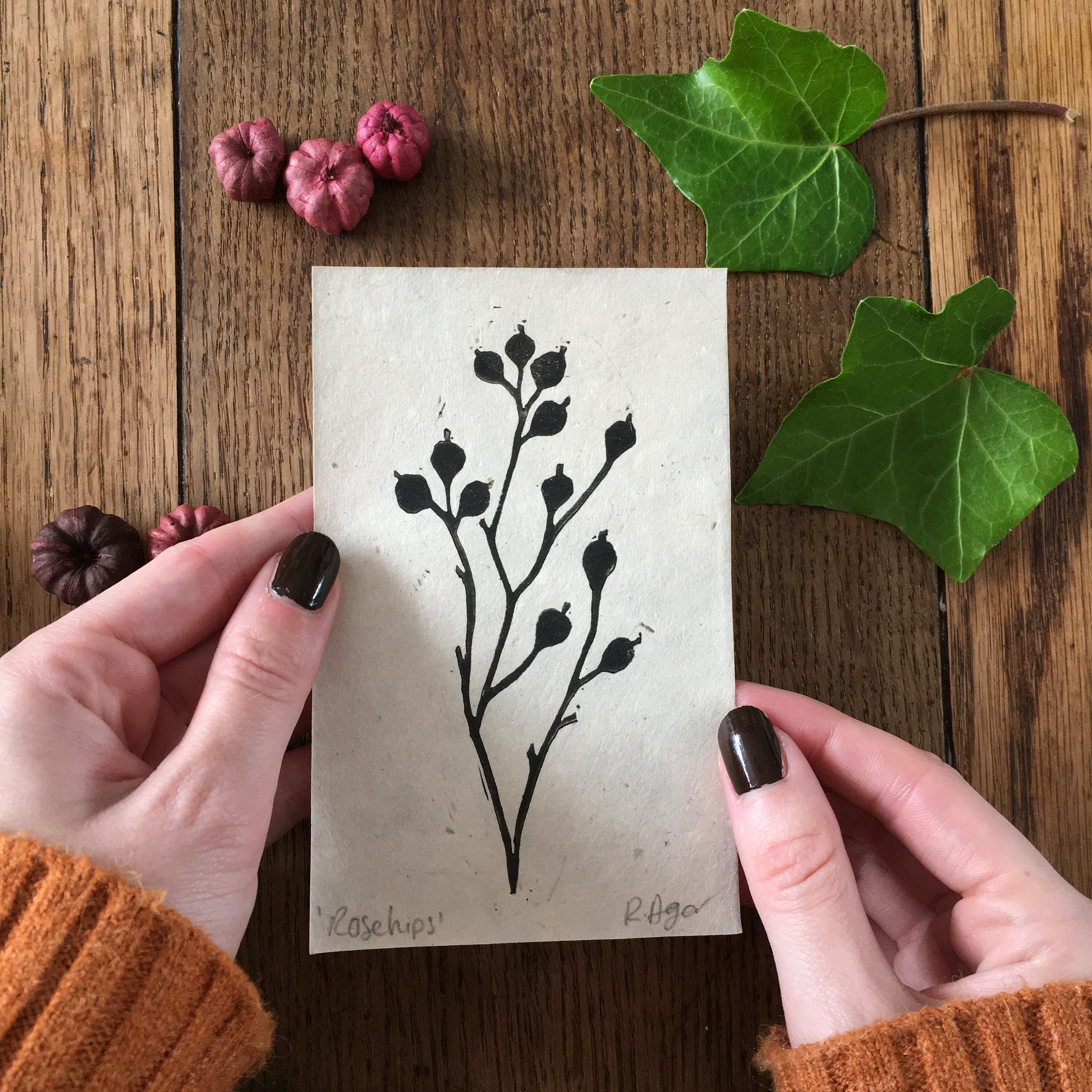 Mini rosehip print | small print | home & living | wall art | home decor | postcards | prints | botanical | nature themed | gifts for makers