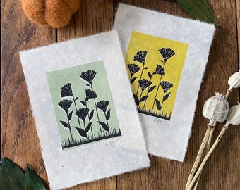 Original floral lino print, wildflowers, rustic style, home & living, farm house decor, nursery decor, garden lovers, small prints, gifts