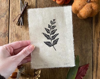 Small autumn leaf lino print, mini print, original prints, botanical leaves, eco friendly, rustic style, home & living, nature themed, gift