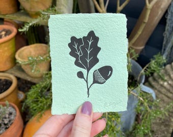 Mini oak leaf print | home & living | hand printed | original print | nursery decor | acorns | nature themed | home decor | wall art | gifts