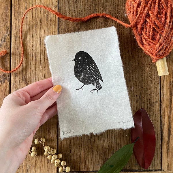 Mini 'Robin' lino print | original print | home & living | home decor | wall art | nursery decor | housewarming | gifts for makers | prints