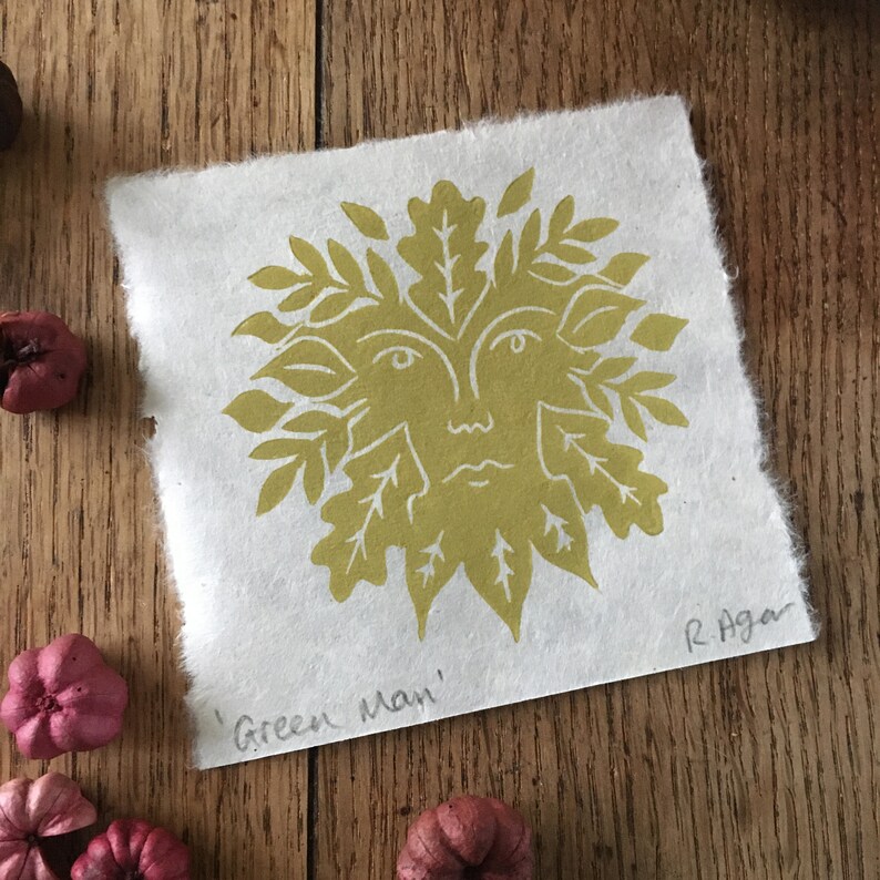 home /& living home decor wall art the green man block print gift Mini green man lino print nature themed print small prints