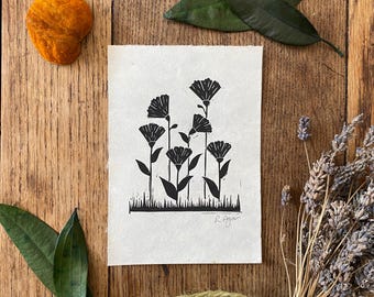 Mini flower lino print, home & living, floral print, nature themed, wildflowers, garden lover, gifts for gardeners, hand printed, rustic