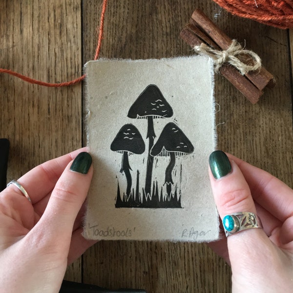 Mini 'toadstool' lino print | prints | home & living | home decor | wall art | fungi | woodland | housewarming gift | nature themed