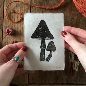 Mini toadstool lino print | fungi | nature themed prints | home & living | home decor | wall art | postcard | botanical | gifts for makers