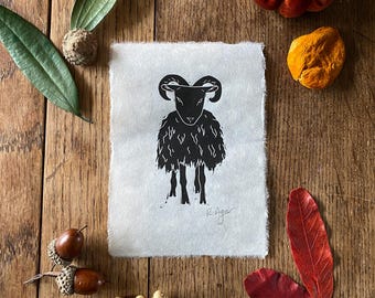 Original sheep lino print | country & farmhouse | mini prints | farm animals | nursery decor | farm print | countryside | wall art | gift