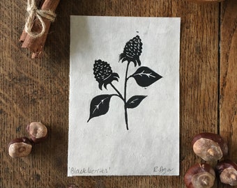 Mini blackberry lino print | home & living | nature print | botanical | home decor | wall art | original artwork | nature themed | prints