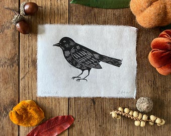 Original 'Blackbird' lino print | mini print | home & living | wildlife | bird watching gift | hand printed | nursery decor | wall art