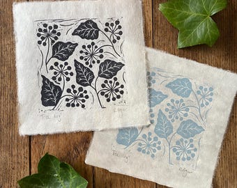 Original 'Tree Ivy' lino print, botanical wall art, nursery decor, hand printed, ivy leaf print, original artwork, foliage, English ivy