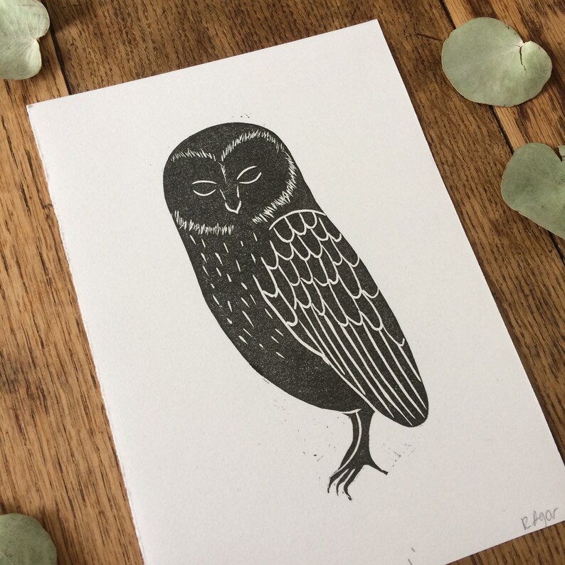 Owl lino print Barn Owl Print linocut prints nature Etsy