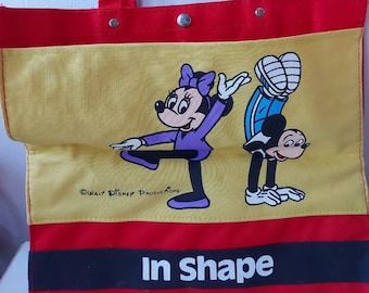 Vintage Walt Disney Mickey & Minnie Mouse 'in vorm' aerobics stoffen tas jaren 80