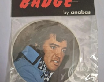 Insignia de pin de 3" de Elvis Presley Anabas, vintage, años 70, nueva y sellada