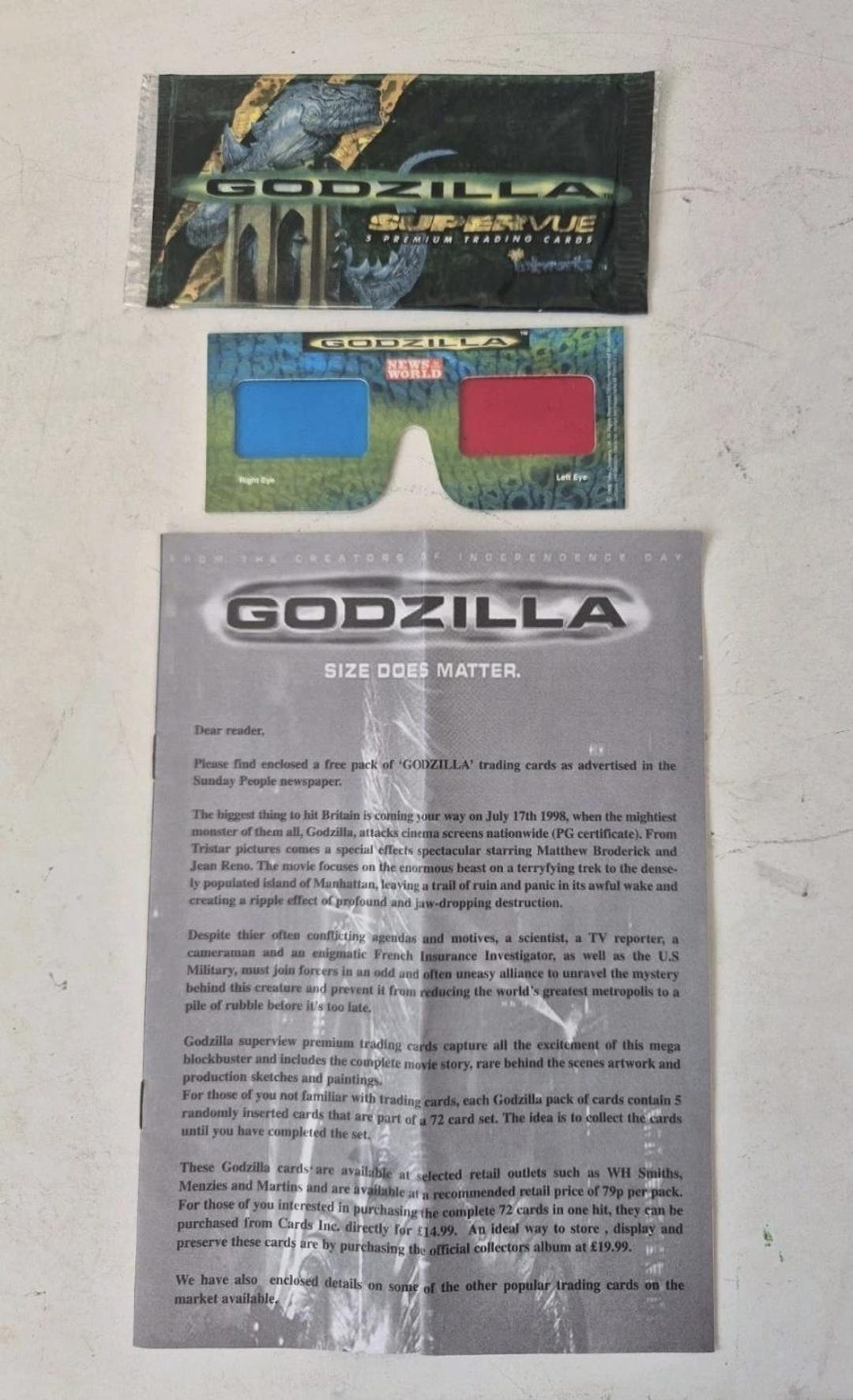 ゴジラ 1998 プロモーションセット 3Dメガネ 未開封トレーディング