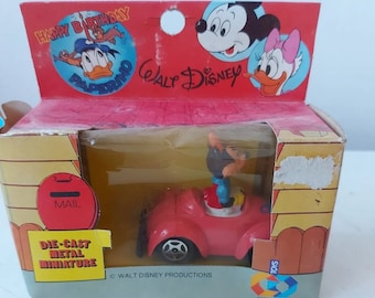 Vintage Disney Mickey Mouse en coche metal diecast miniatura CO juguetes 1983 en caja
