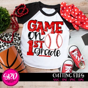 Game On 1st Grade SVG, SVG cut file, First grade svg, Back to School svg, Baseball svg, First day of school svg, school shirt svg, cameo