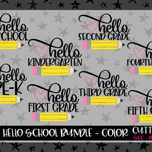 Back to school, SVG Bundle Preschool Pre-K to 5th grade, Hello School SVG, school cut file, svg file, 1st day of school, Teacher svg