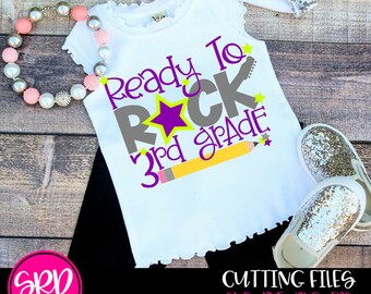 School svg, Ready to Rock 3rd Grade svg, School svg, Third Grade SVG, first day of school SVG, Girl School shirt, cricut files, cameo files