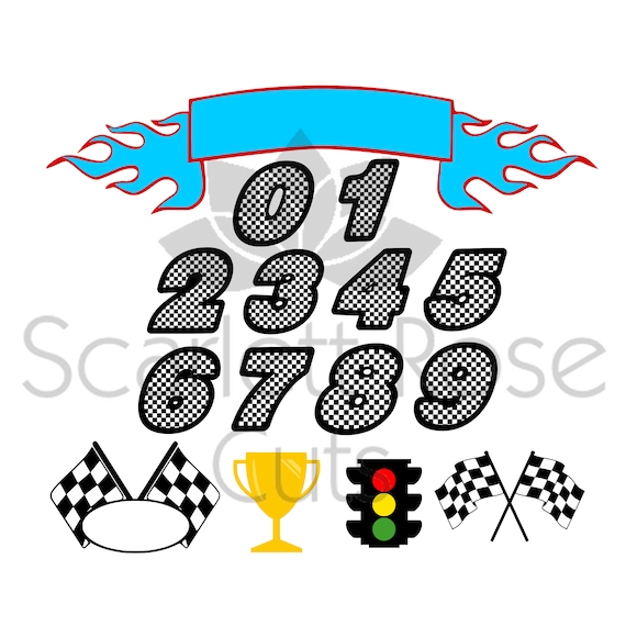 Checkered Racing Birthday Numbers SVG cut file for silhouette cameo and cricut