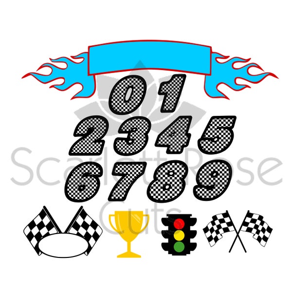 Checkered Racing Birthday Numbers SVG cut file for silhouette cameo and cricut