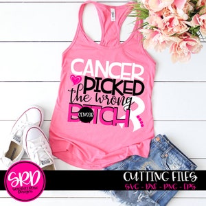 Cancer SVG, Cancer Picked the Wrong Bitch SVG, Awareness Ribbon, Breast Cancer, support, svg cut file, design, silhouette cameo, cricut