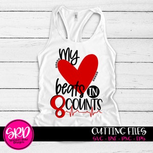 Cheer svg, Cheer Mom svg Cheerleading, My Heart beats in 8 telt, Acht tellen, Cheer shirts, silhouet cameo, cricut