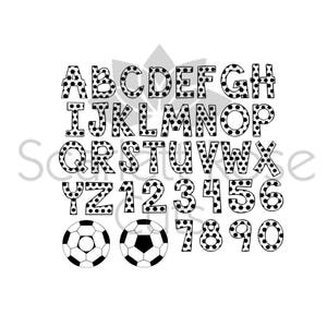 Fuente Letras y números deportivos balones monograma SVG cortar archivo para silhouette cameo y cricut