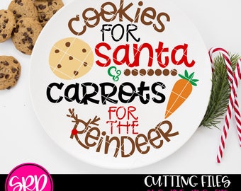 Christmas SVG, Cookies for Santa, Carrots for the Reindeer, Santa Cookie Plate design cut file for silhouette cameo and cricut