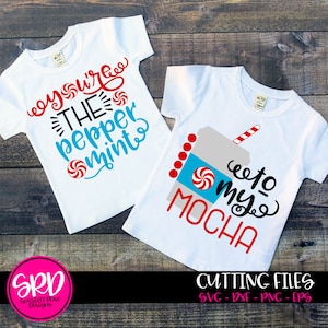 Conjunto SVG de Natal, mamãe e eu, você é a hortelã do meu Mocha, café com leite, arquivo de corte de cana-de-açúcar para camafeu de silhueta e cricut
