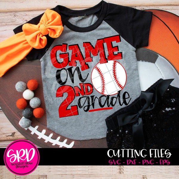 Game On 2nd Grade SVG, SVG cut file, Second grade svg, Back to School svg, Baseball svg, First day of school svg, school shirt svg, cameo