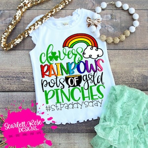 St Patricks Day SVG, Clovers, Rainbows, Pots of Gold, Pinches SVG, svg cut file, Girl St Patricks Day, shirt, design, cameo, cricut image 1