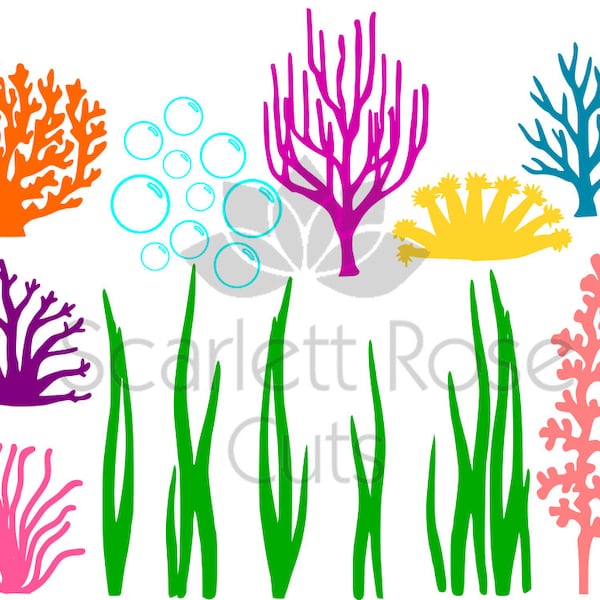 Under the Sea, seaweed, Coral, Bubbles SVG, ocean life for silhouette cameo and cricut