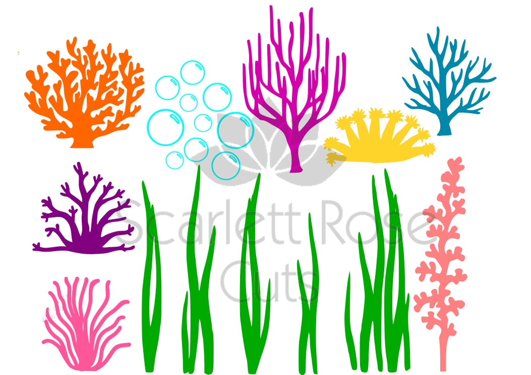 Under the Sea, seaweed, Coral, Bubbles SVG, ocean life for silhouette…