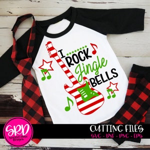 I rock Jingle Bells SVG, Navidad SVG, niño Navidad svg, guitarra SVG archivo de corte para cricut y silueta cameo
